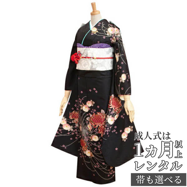 楽天市場】【成人式 振袖 レンタル】RS256黒 しだれ桜フルセット