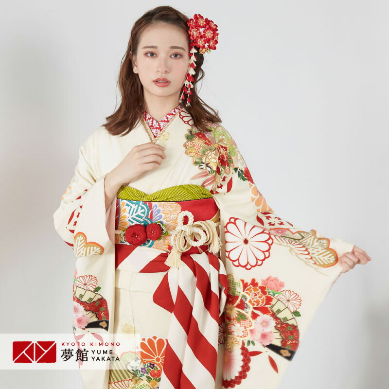 豪華　牡丹×鶴　振袖フルセット　クリーム色 豪華 牡丹×鶴 振袖フルセット クリーム色 豪華 牡丹×鶴 振袖フルセット