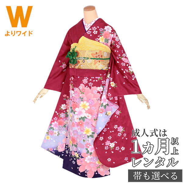 【成人式 振袖 レンタル】RS1662 正絹 赤　花の舞フルセット 往復送料無料 /女性和服/結婚式 和服 着物セット/小物 セット 振り袖 【レンタル】