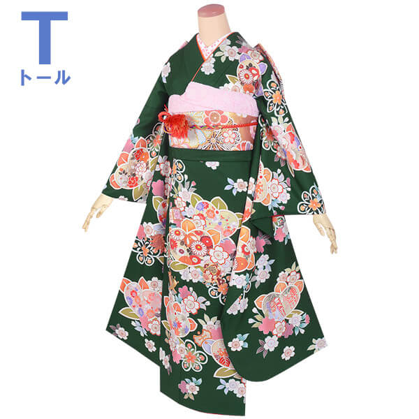 楽天市場 成人式は1ヶ月以上レンタルok 成人式 振袖 レンタル Rs1777 正絹 深緑 橘宝尽くし 成人式 フルセット 往復送料無料 足袋プレゼント 女性和服 ふりそで Rental れんたる せいじんしき 振り袖 京都着物レンタル夢館