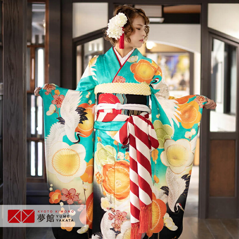 楽天市場】【成人式 振袖 レンタル】RS1811 正絹 青×白 毬に桜菊梅松