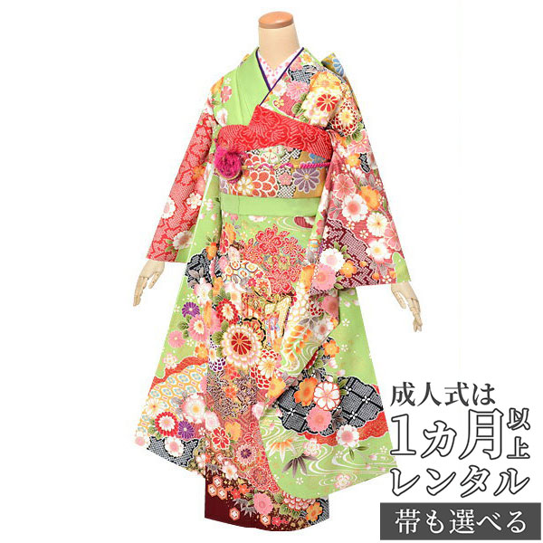 楽天市場】【成人式 振袖 レンタル】RS887 正絹 赤 雪輪御所車に熨斗