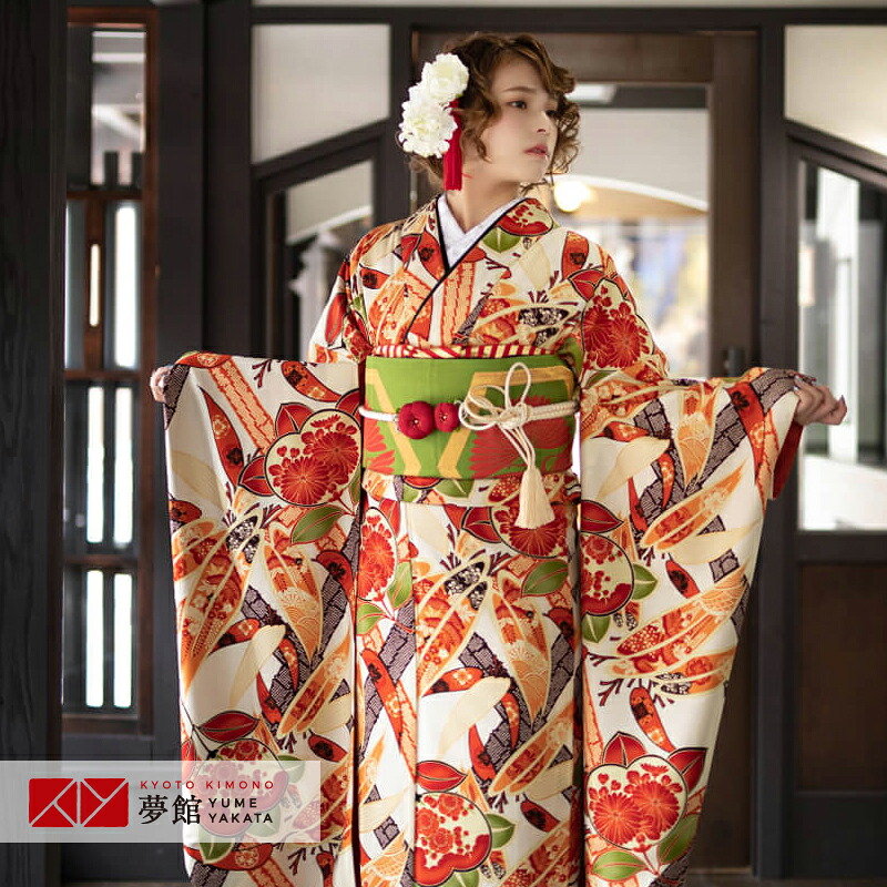 レンタル 女性 パーティー 振袖 155 164cm 2月 11月利用 振袖 卒業式 レンタル 着物 送料無料 振袖 レンタル 結婚式 結納r1854クリーム色 橘と笹竹 九重 振袖 レンタル フルセット ふりそで 振袖セット 振り袖 結婚式 披露宴 親族 卒業式 パーティー 結納 着物