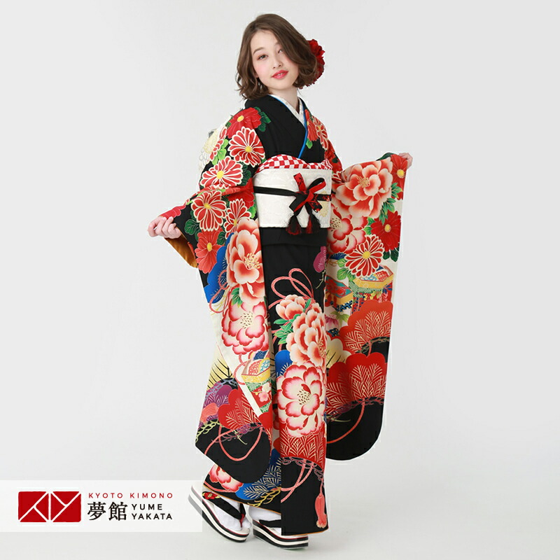 楽天市場】【成人式 振袖 レンタル】RS329 正絹 黒 総絞り熨斗目に花