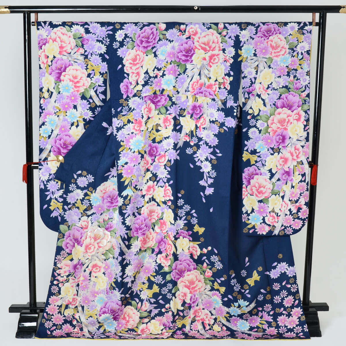 当店一番人気 結婚式 結納R1908 正絹 鉄紺 牡丹に水仙 振袖 レンタル フルセット ふりそで 振り袖 披露宴 親族 卒業式 パーティー 結納 着物レンタル 貸衣装 女性 和服 往復送料無料 sleepyhollowevents.com