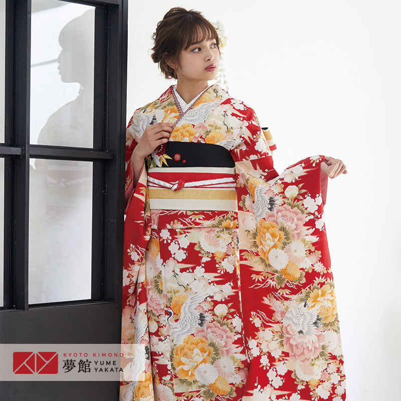 【振袖 レンタル】 結婚式 結納R226赤 鶴と牡丹 きもの道楽 振袖 レンタル フルセット ふりそで 振り袖 結婚式 披露宴 親族 卒業式 パーティー 結納 着物レンタル 貸衣装 女性 和服 往復送料無料