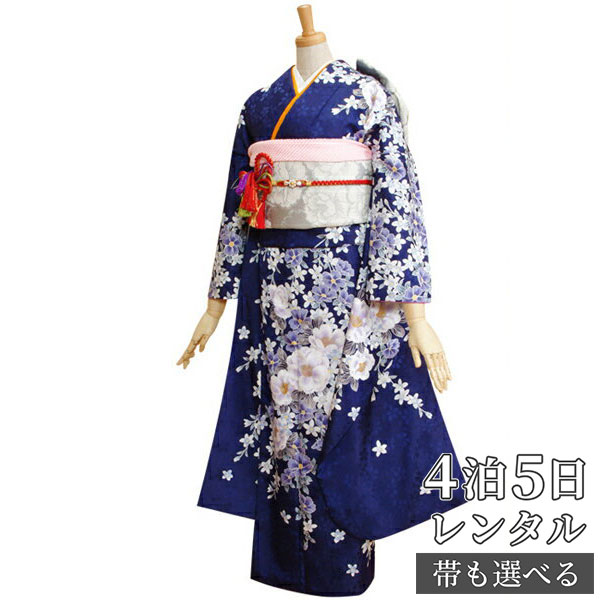 【振袖 レンタル】 結婚式 結納R232紫紺　椿と花の調べ 振袖 レンタル フルセット ふりそで 振り袖 結婚式 披露宴 親族 卒業式 パーティー 結納 着物レンタル 貸衣装 女性 和服 往復送料無料 17,250円