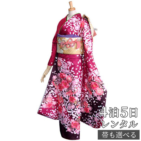 【振袖 レンタル】 結婚式 結納R234ワインレッド　桜づくし 振袖 レンタル フルセット ふりそで 振り袖 結婚式 披露宴 親族 卒業式 パーティー 結納 着物レンタル 貸衣装 女性 和服 往復送料無料