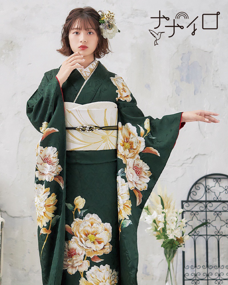 楽天市場】【成人式 振袖 レンタル】RS2052 正絹 からし色 菊 ナナイロ 