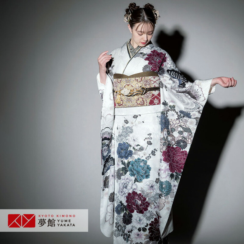 【振袖 レンタル】 結婚式 結納R2194 正絹 白　牡丹に四季花 SACRA 振袖 レンタル フルセット ふりそで 振り袖 結婚式 披露宴 親族 卒業式 パーティー 結納 着物レンタル 貸衣装 女性 和服 往復送料無料