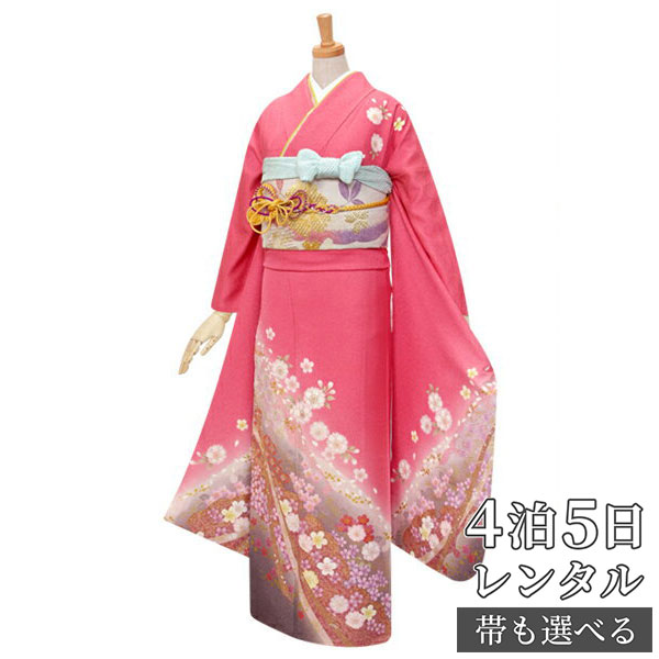 【振袖 レンタル】 結婚式 結納R324 正絹 ピンク　さくらさくら 振袖 レンタル フルセット ふりそで 振り袖 結婚式 披露宴 親族 卒業式 パーティー 結納 着物レンタル 貸衣装 女性 和服 往復送料無料【訳あり】