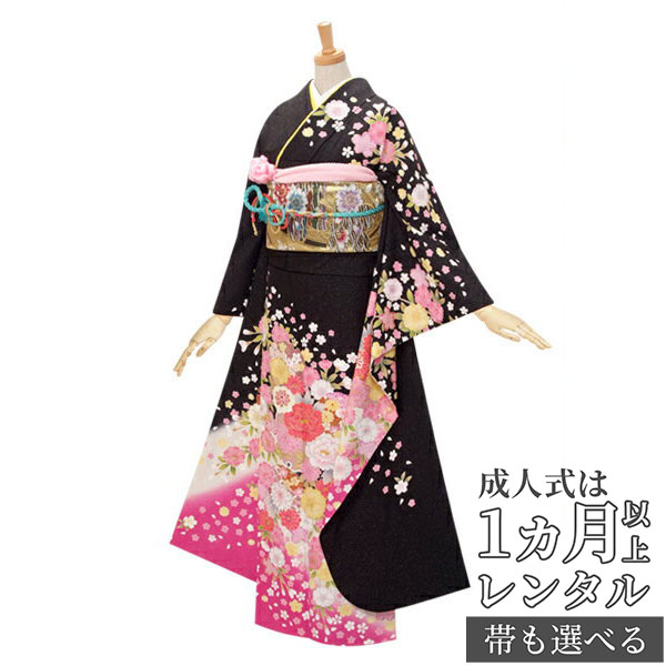 楽天市場】【成人式 振袖 レンタル】RS327 正絹 紺・紫 梅と椿フル