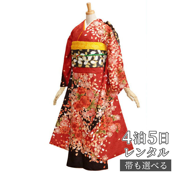【振袖 レンタル】 結婚式 結納R336赤　桜づくし 振袖 レンタル フルセット ふりそで 振り袖 結婚式 披露宴 親族 卒業式 パーティー 結納 着物レンタル 貸衣装 女性 和服 往復送料無料【訳あり】｜京都着物レンタル夢館