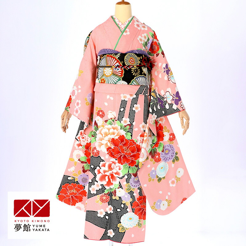 【振袖 レンタル】 結婚式 結納R405ピンク　絞り柄に牡丹と梅・菊 振袖 レンタル フルセット ふりそで 振り袖 結婚式 披露宴 親族 卒業式 パーティー 結納 着物レンタル 貸衣装 女性 和服 往復送料無料