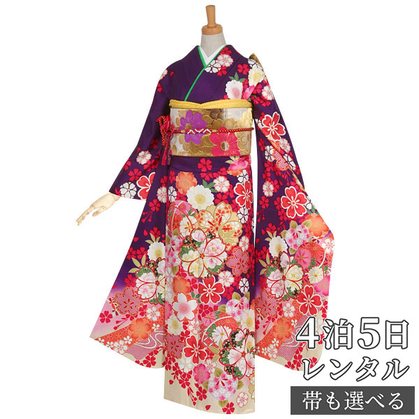 着物セット 最低価格の 結婚式 振り袖 振袖セット ふりそで フルセット レンタル 振袖 結納r571紫 熨斗に桜と鞠 結婚式 レンタル 振袖 披露宴 往復送料無料 和服 女性 貸衣装 着物レンタル 結納 パーティー 卒業式 親族 Shasha Io