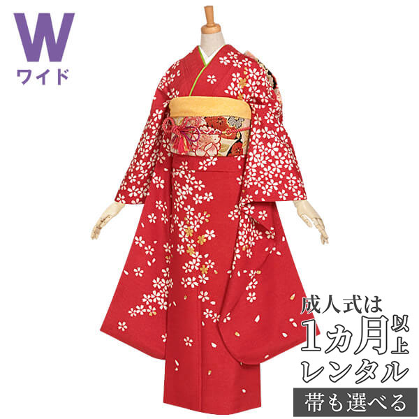 【成人式 振袖 レンタル】RS691 正絹 赤　ラメ入　小桜フルセット 往復送料無料 /女性和服/結婚式 和服 着物セット/小物 セット 振り袖 【レンタル】