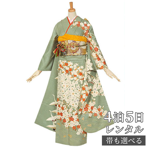 国産定番桜と梅と楓の振袖　刺繍　着物 着物・浴衣