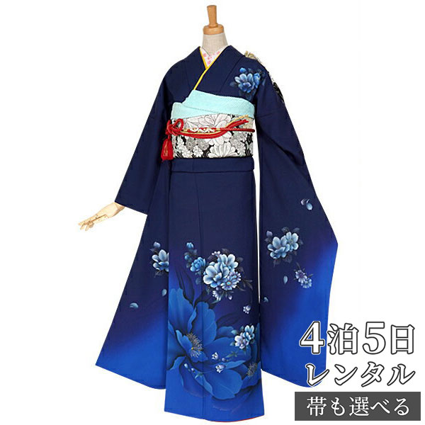 成人式 振袖 セミアンティーク 髪飾り 着付小物 フルセット 正絹 琳派 青系 楽天市場】成人式早割クーポン15％オフ【振袖 レンタル】RS769 正絹 紺