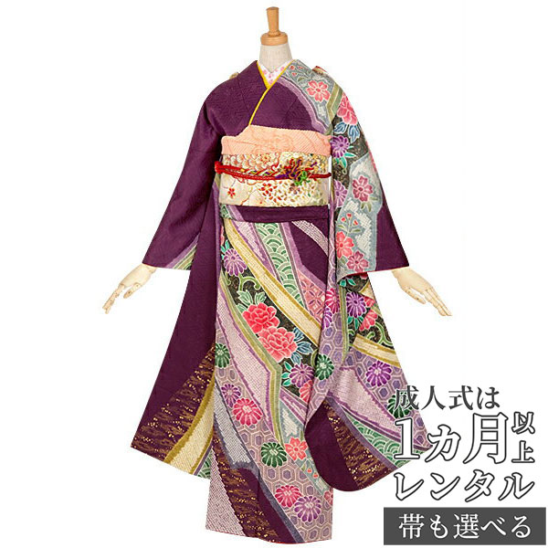 楽天市場】【成人式 振袖 レンタル】RS588 正絹 茶 赤牡丹紫牡丹（R933