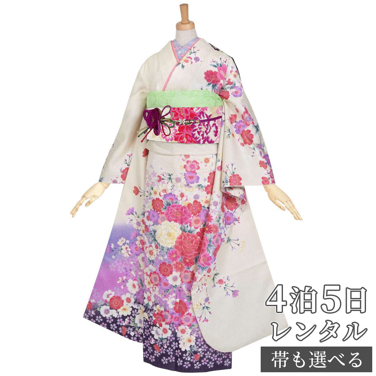 着物セット 当季大流行 振袖 レンタル 結婚式 結納r856白 枝垂桜に牡丹 振袖 レンタル フルセット ふりそで 振袖セット 振り袖 結婚式 披露宴 親族 卒業式 パーティー 結納 着物レンタル 貸衣装 女性 和服 往復送料無料