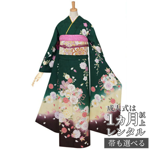 楽天市場】【成人式 振袖 レンタル】RS1374 正絹 緑 熨斗に花くす玉