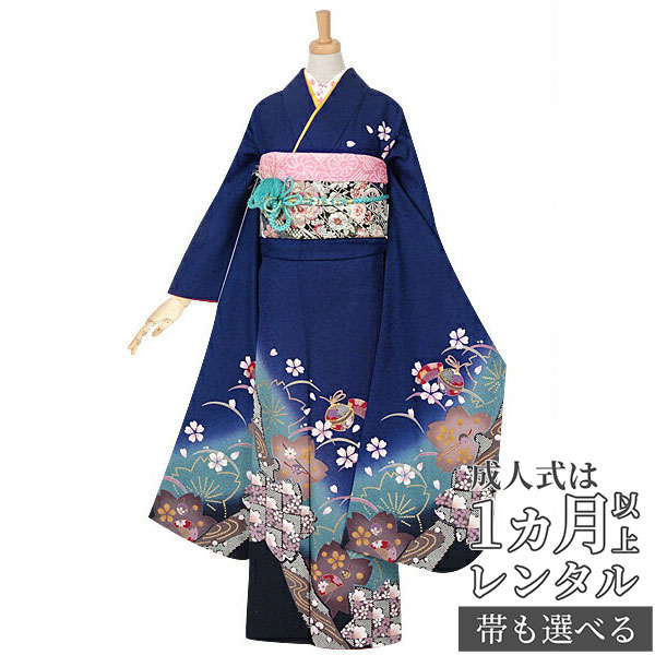 楽天市場】【成人式 振袖 レンタル】RS973 正絹 青 桜と辻が花