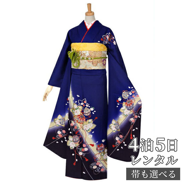 楽天市場】【成人式 振袖 レンタル】RS976 正絹 青 桜流水に手まりフル