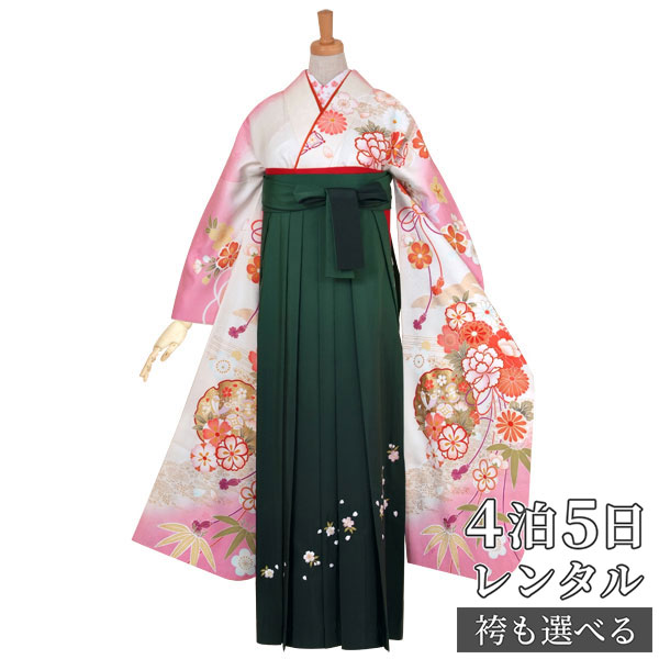 【レンタル】袴 レンタル 卒業式 女 袴セット 振袖＆袴〔RR1057〕「白　吉祥菊牡丹に貝桶」 フルセット 貸衣装 女 レディース 送料無料