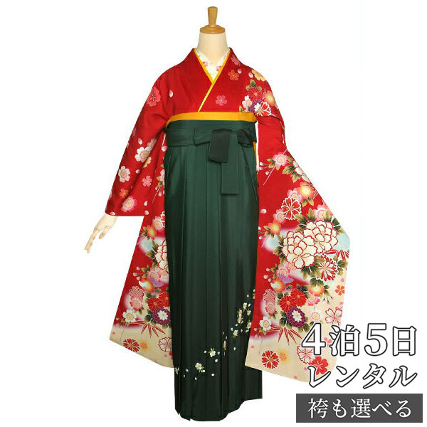 【レンタル】袴 レンタル 卒業式 女 袴セット 振袖＆袴〔RR1153〕「赤　枝垂桜に菊牡丹」 フルセット 貸衣装 女 レディース 送料無料 14,454円