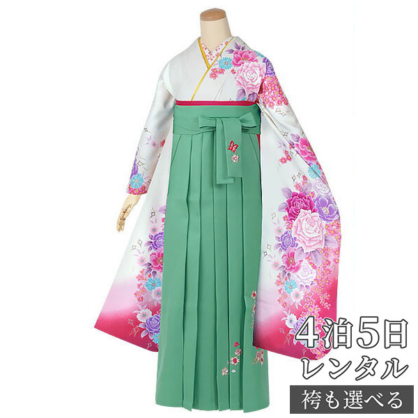 【レンタル】袴 レンタル 卒業式 女 袴セット 振袖＆袴〔RR1314〕「白　煌く薔薇桜」 フルセット 貸衣装 女 レディース 送料無料｜京都着物レンタル夢館 12,264円