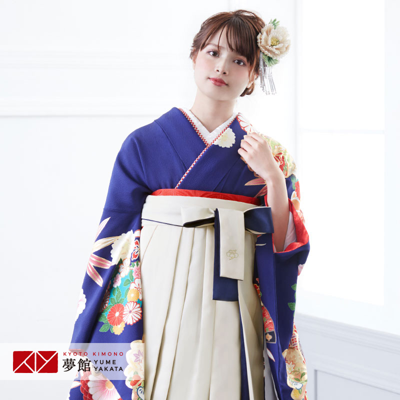 【レンタル】袴 レンタル 卒業式 女 袴セット 振袖＆袴〔RR1621〕「紺 松笹に桜と菊」 フルセット 貸衣装 女 レディース 送料無料