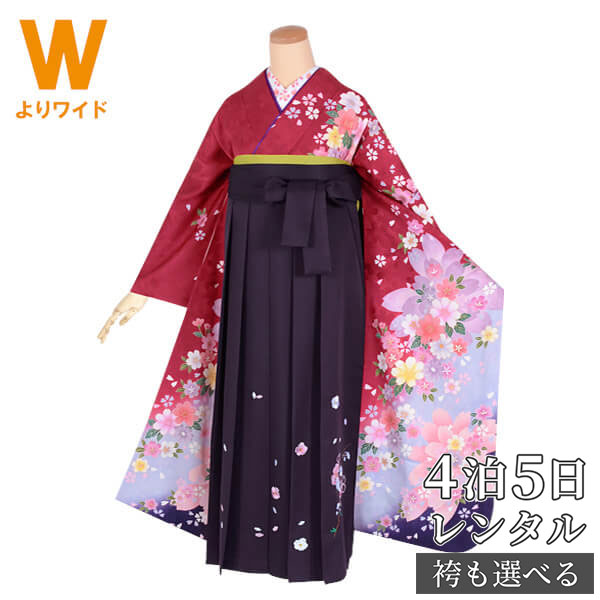 【レンタル】袴 レンタル 卒業式 女 袴セット 振袖＆袴〔RR1662〕 大きいサイズ（ワイドサイズ）「赤　花の舞」 フルセット 貸衣装 女 レディース 送料無料