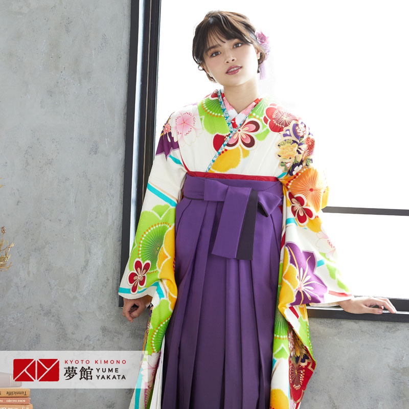 【レンタル】袴 レンタル 卒業式 女 袴セット 振袖＆袴〔RR1769〕「白 立涌に桜楓」 フルセット 貸衣装 女 レディース 送料無料