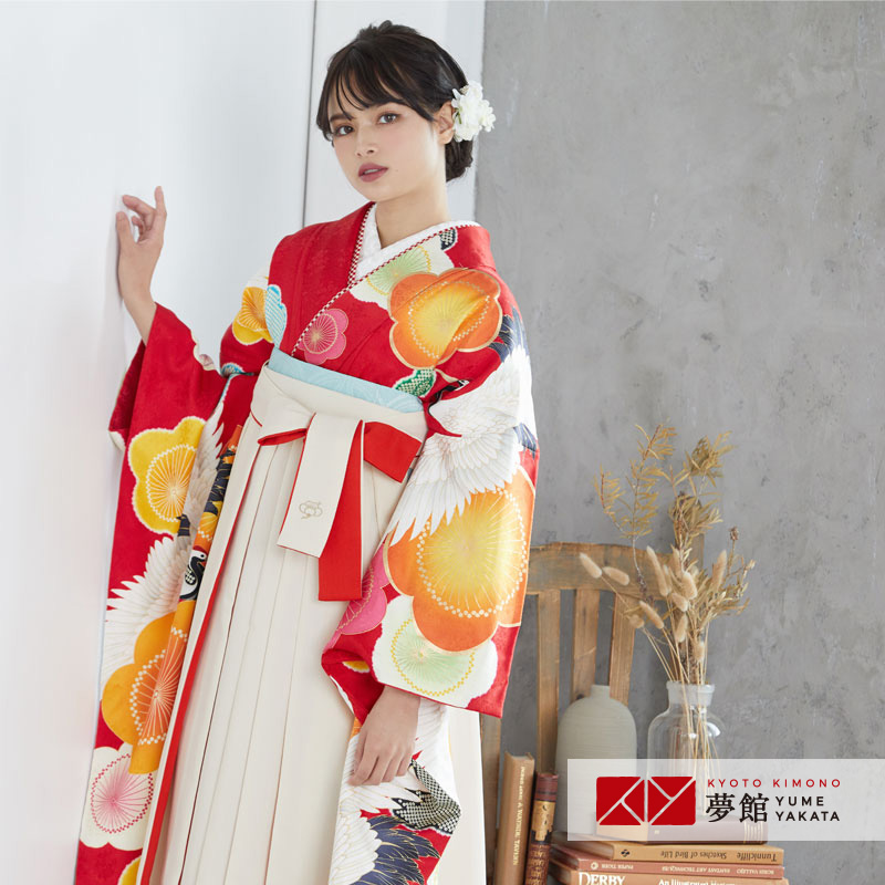 【レンタル】袴 レンタル 卒業式 女 袴セット 振袖＆袴〔RR1806〕「赤 梅と飛び鶴」 フルセット 貸衣装 女 レディース 送料無料
