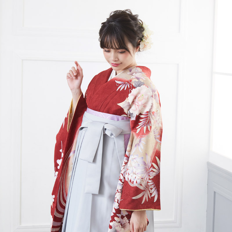 有名人芸能人 袴セット 女 卒業式 レンタル レンタル 袴 卒業式袴セット 送料無料 レディース 女 貸衣装 フルセット 大輪華 赤 正絹 振袖 袴 Rr322 着物セット Williamsav Com