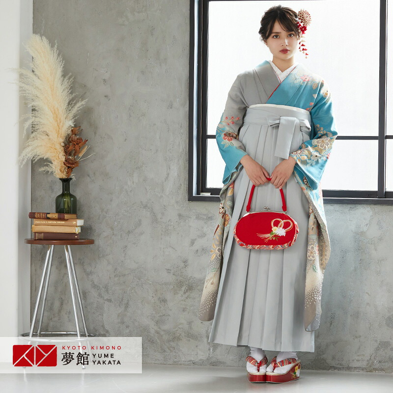 【レンタル】袴 レンタル 卒業式 女 袴セット 振袖＆袴〔RR812〕「水色 枝垂八重桜に鳳凰」 フルセット 貸衣装 女 レディース 送料無料