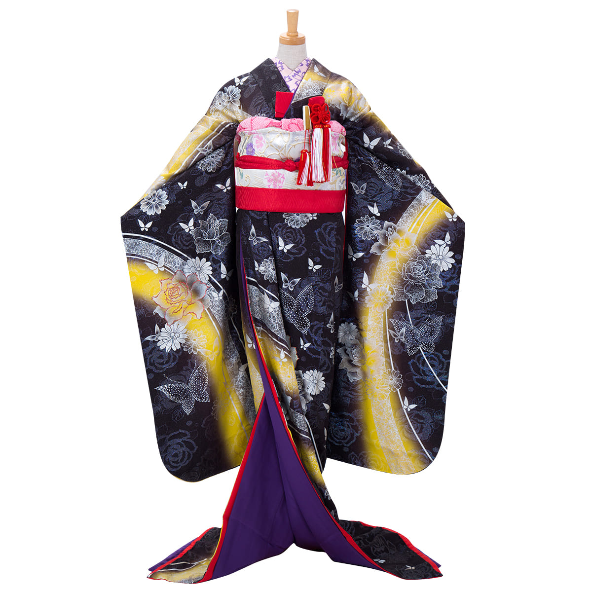 楽天市場】【引き振袖レンタル】フルセット【W002】黒 菊花と