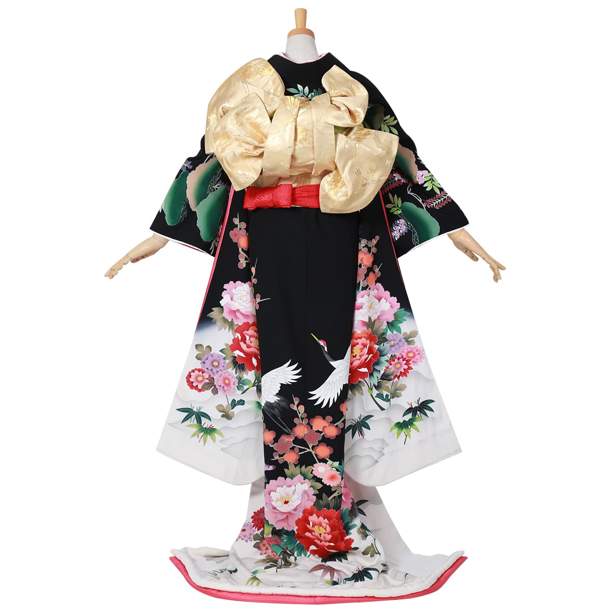 爆買い 引き振袖レンタル フルセット W016 黒裾白喜祥寿 結婚式 結納 婚礼 和婚 レンタル着物 フルセット 貸衣装 ひきふりそで ヒキフリソデ 送料無料 北海道 沖縄 一部離島を除く 身長約150 170cm対応 引き振袖レンタル