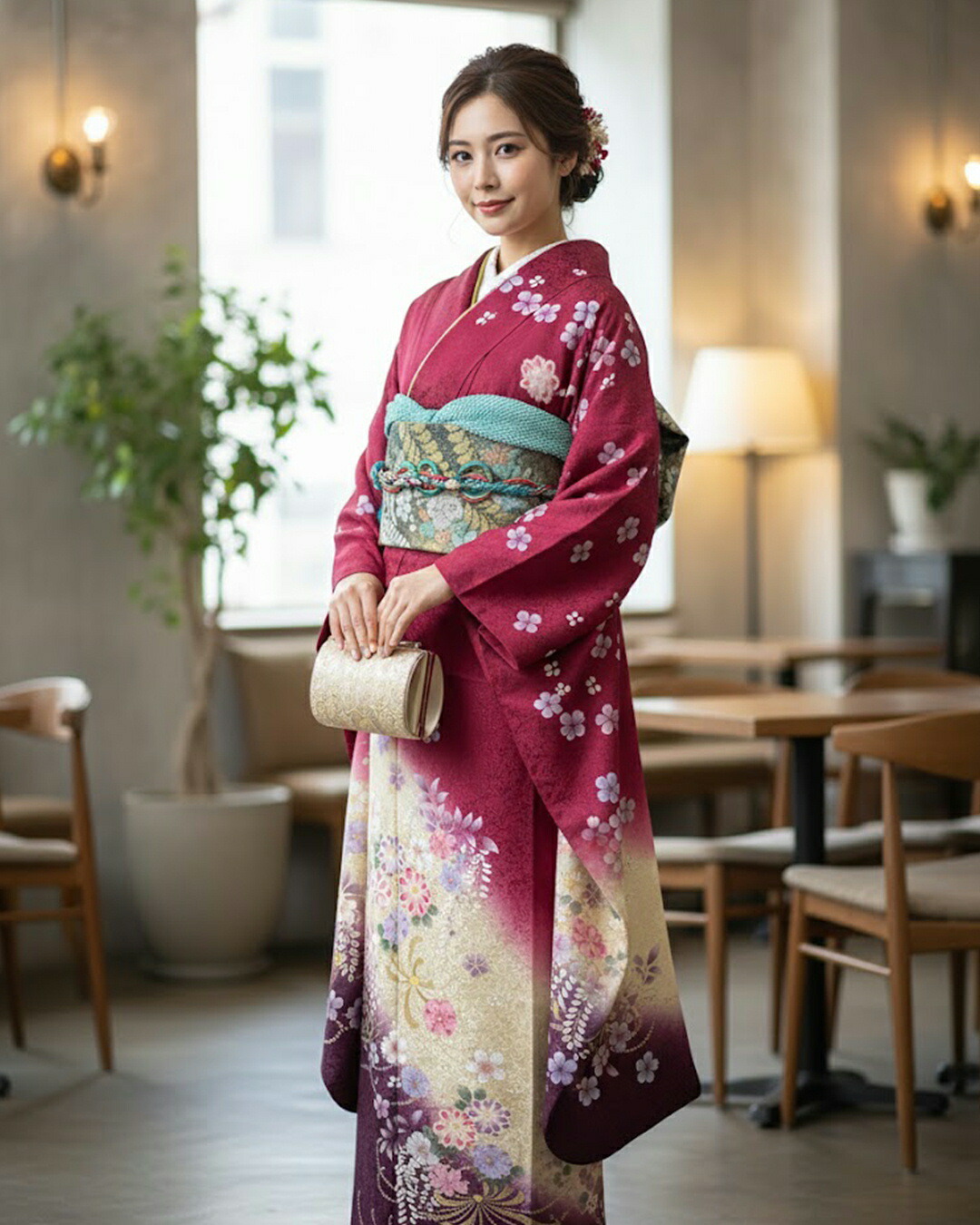 【セパレート仕立てもの振袖】正絹 振袖 新古品 お召しもの お振袖 単品 外国で旅する 外国で  寄りあい  身たけに合わせてセパレートに産業して納品します 飾り気の無い着付け 未経験者 旅する