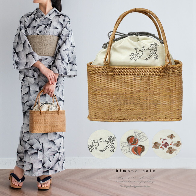 【30％OFF客体品】成年者 ＼尖んがり2倍／ アタ かご 御徒面子 浴衣 合切袋 御徒面子 全3柄 野生動物ポンチ絵 ほおずき あじさい レトロ 分かりやすい 今めかしい アタかご御徒面子【LINE書きとどめるで５%OFF】