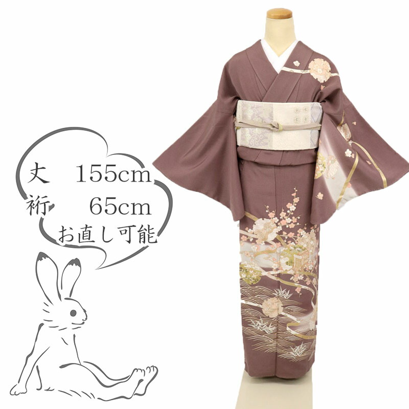 【中古】訪問着 袷着物 雪輪に吉祥文 古典柄御所車 梅 フォーマル 略礼装 あずき色 身丈155cm裄丈65cm 和装 きもの 正絹 12HC6 ssize リサイクル着物 秋春冬 入卒園式 入学 卒業式 お宮参り 七五三 披露宴 パーティ 式典 祝事 ［きものふりく］
