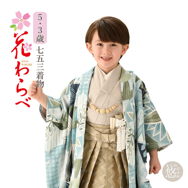 七五三 着物 3歳 5歳 男の子 七五三 着物 5歳 男の子 アンサンブル袴セット キッズ 小紋 着物 七五三 男児袴セット 羽織袴セット10点セット 花わらべ wco 24warabe5-wn-20 24bnd きものひろば悠