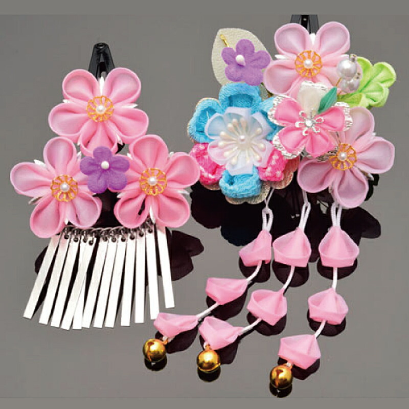 七五三 髪飾り パッチンどめ かんざし杉野 三歳 つまみ細工 Sugino 七歳 3歳 スリーピン 7歳 2個セット キッズ 子供