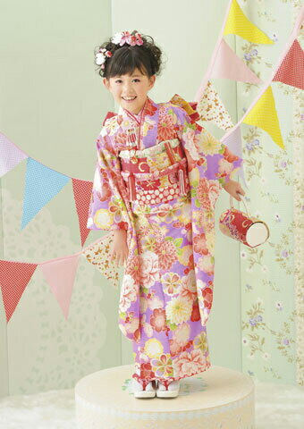 古典華やかな花柄の豪華着物セット フルセット 式部浪漫ブランド レトロモダン きもの ピンク 7kodomo 0039 きものひろば悠 和服 紫色 レンタル 赤色 往復送料無料 パープル 7歳 往復送料無料 女の子用 7才 花柄 753 四つ身着物セット きもの 七五三