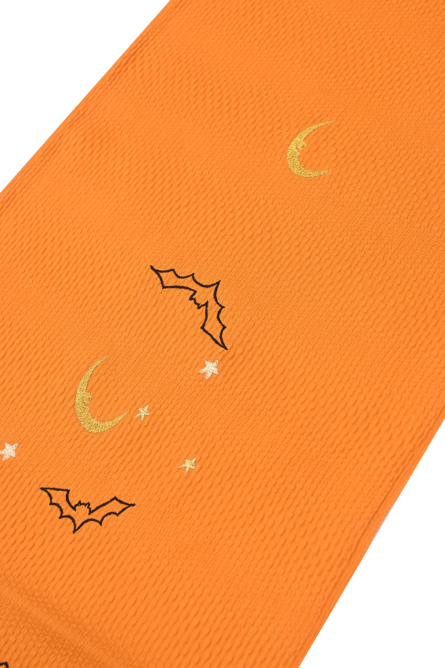 ［ハロウィン柄］【カジュアル】 正絹刺繍帯揚げ Halloween Night （パンプキンオレンジ）