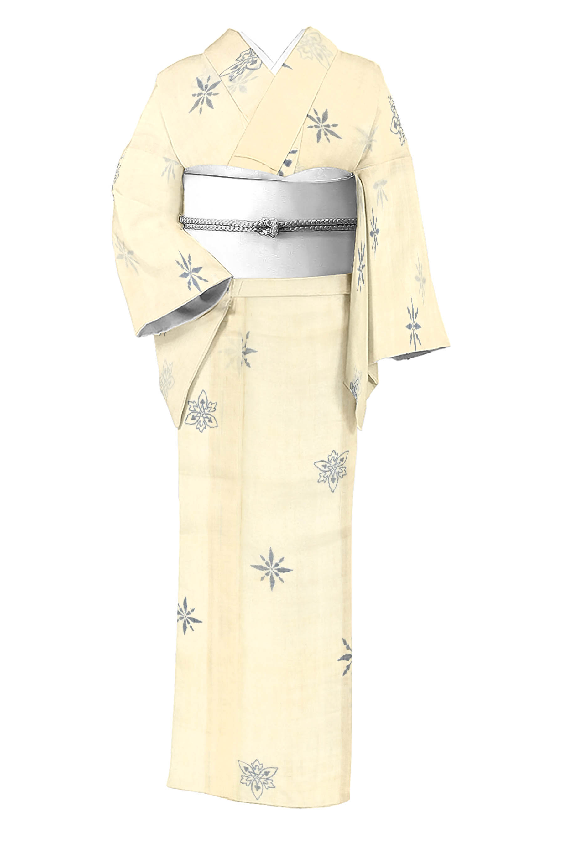 【夏お召しもの】 【越後上布】 御前上等手織り本麻お召しもの ≪仕・中古品≫ 「雪華」 もしやこれは… 掘り出しの謂われ因縁絣！ 身たけ151 裄63