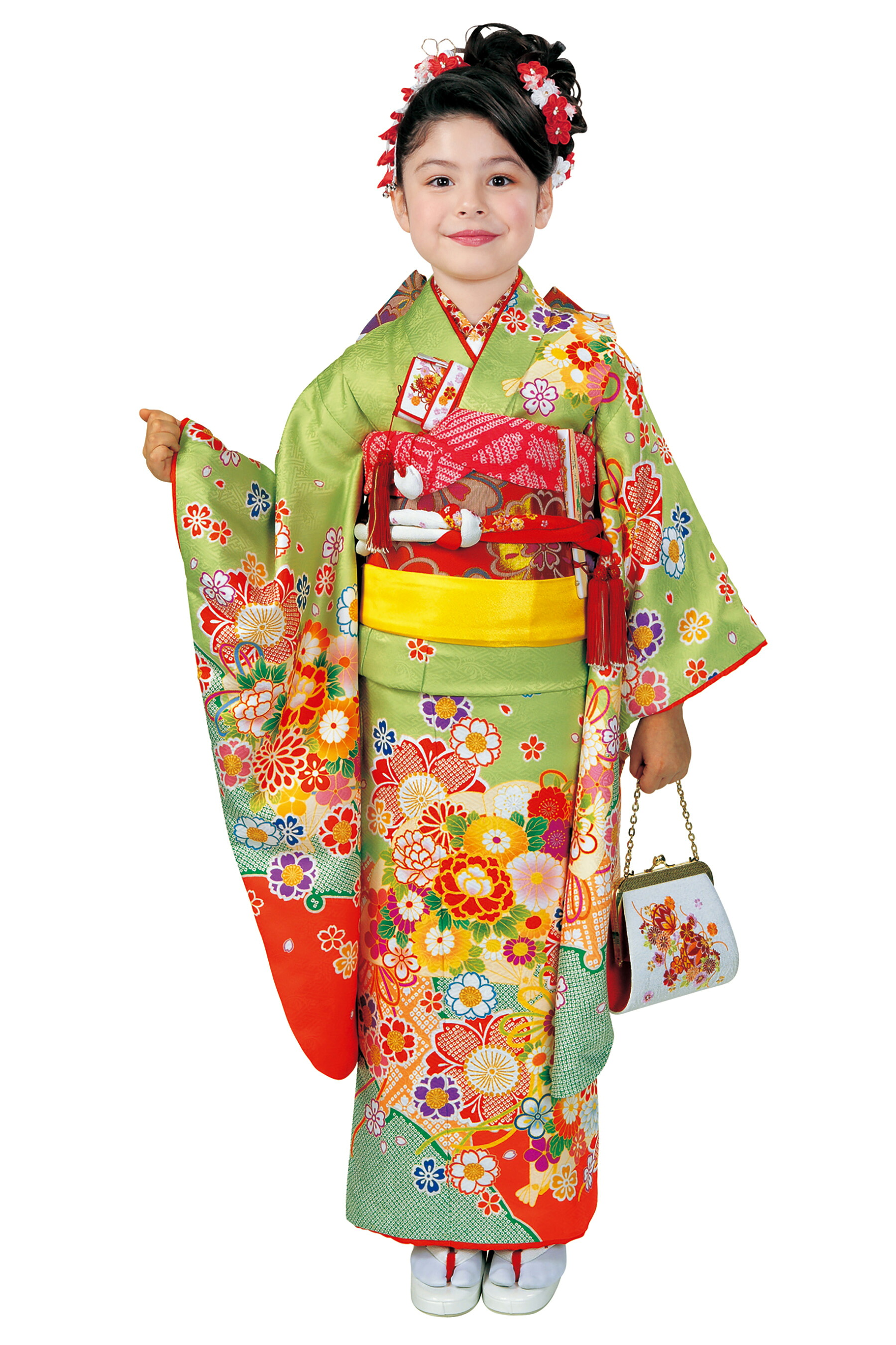 “Web押さえる売りわたす品！” ■【R・KIKUCHI/リョウコ・キクチ】 【７才お嬢さん用 七五三総締め書き割り】 No.76 黄緑であること ☆しごきと帯揚げの色選べます！ 七五三の祝賀会、お正月などに！