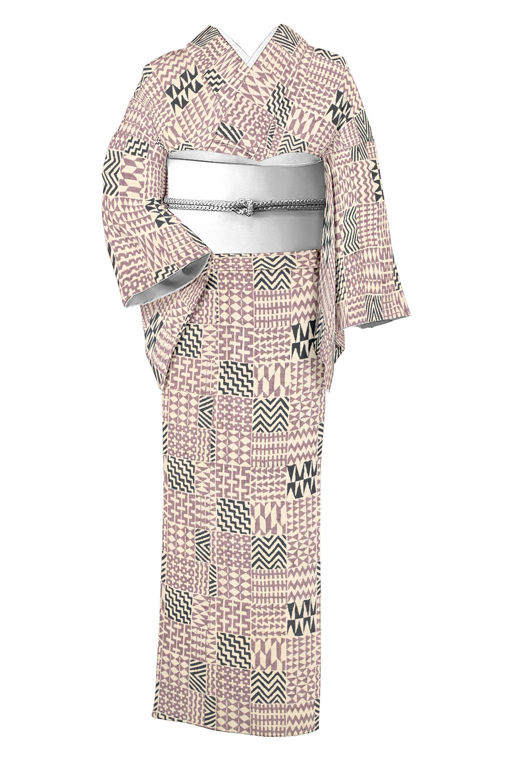特選型絵染小紋 真綿紬地 ＜御仕立てもの売り上げ高・中古美品＞ 「文鏡」 ふっくらとした紬地を染めた芸術味ある一枚！ 身の丈154 裄64
