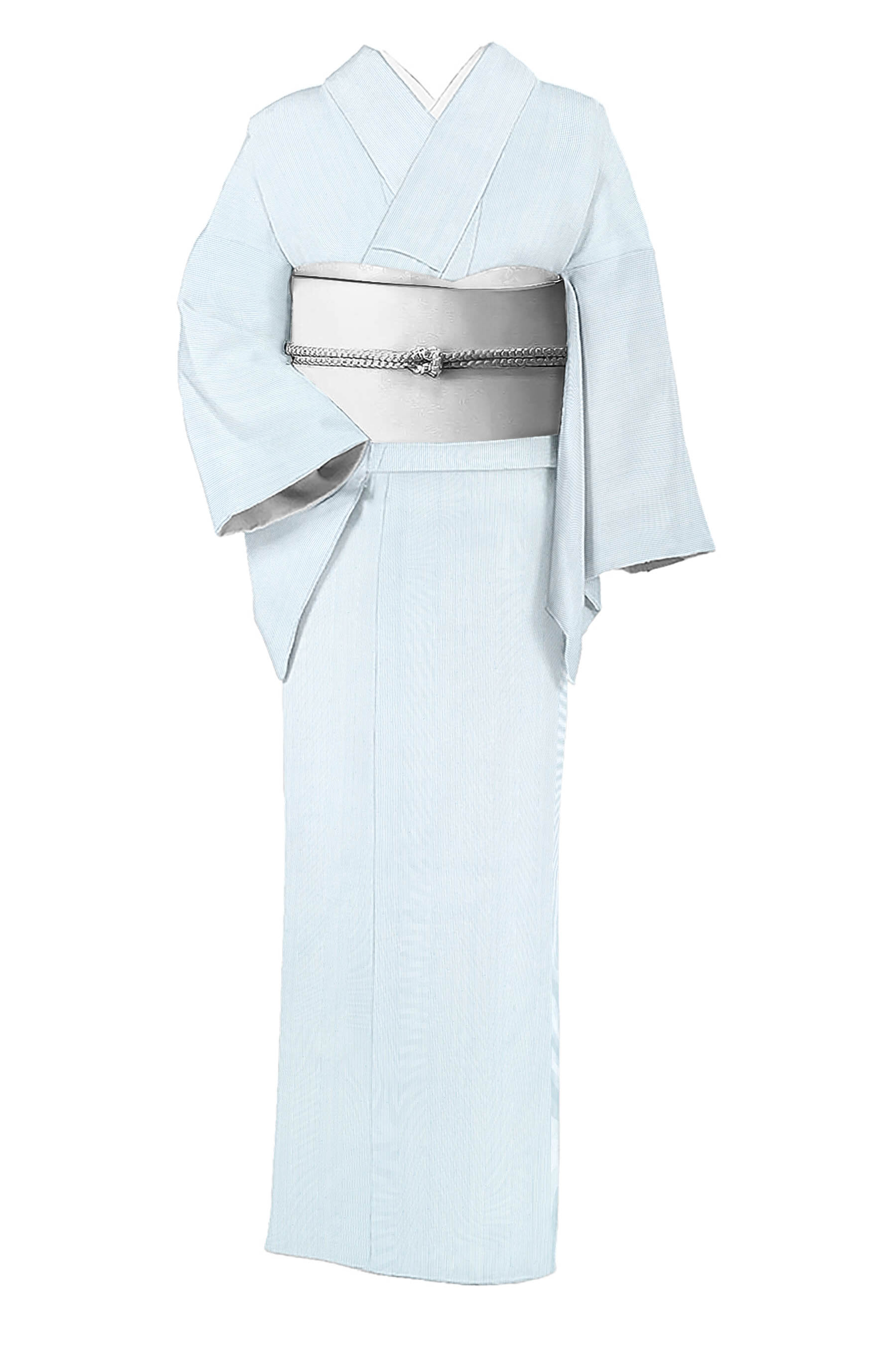【単衣・夏用】 【東レ】 セオα（アルファ）小紋 ≪御仕立て上がり・新品≫ 「雨縞・水色」 機能性もデザインも◎ 軽やかに、ハイセンスな着姿！ 身丈161　裄68｜京都きもの市場 店