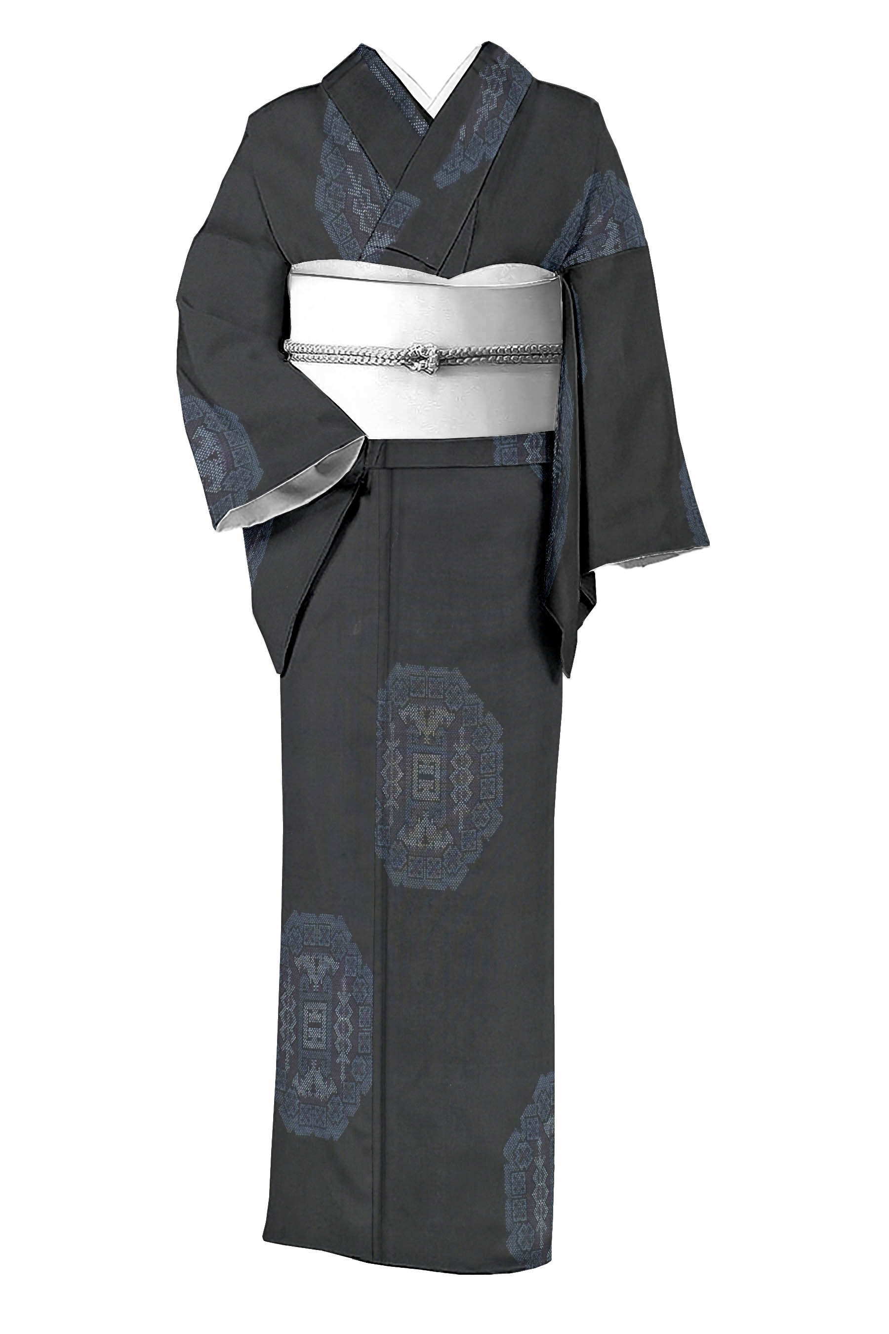 【本場大島紬】 白大島 9マルキカタス式 雪輪 身丈167 中古美品 1561709.jpg